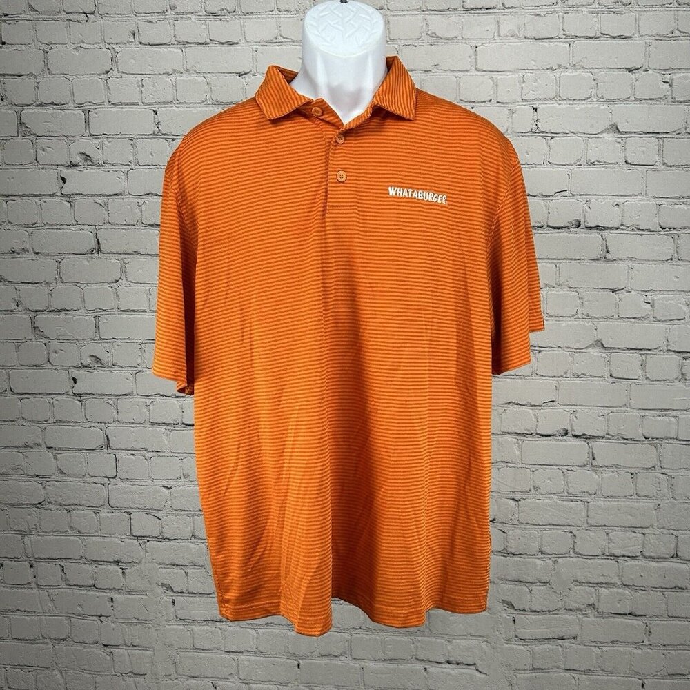 Whataburger Orange Striped Short Sleeve Quarter Button Polo Mens Size Large L